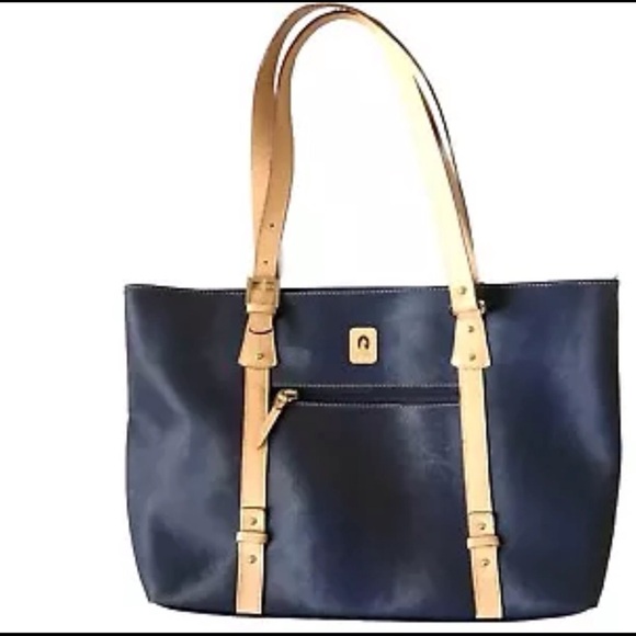 El Potro Tote Leather Blue Shoulder Bag Shopper Zipper Studs Double Handle - Picture 15 of 15